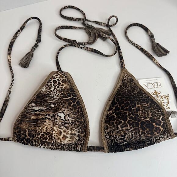 BECCA Women's Leopard Triangle Tassel Bikini Top, Swimwear Separates - Picture 10 of 13